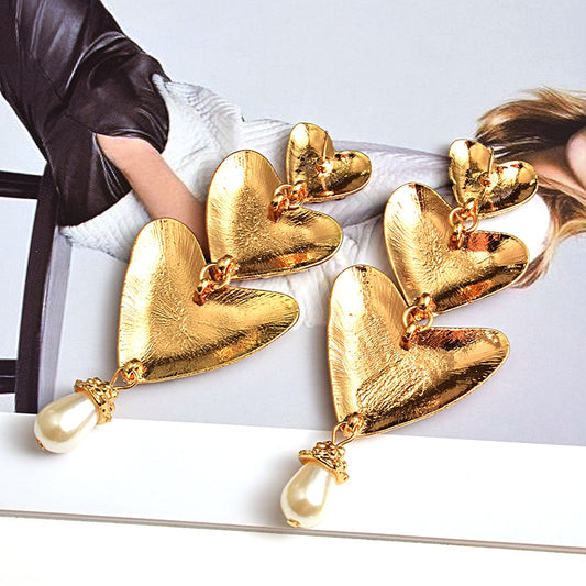 Black and Gold Heart Drop Earrings