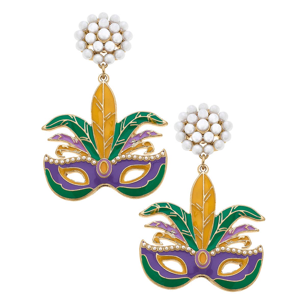 Mardi Gras Mask Enamel Earrings in Jewel Tone Multi
