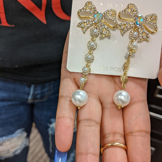 Bowknot Rhinestone Dangle Earrings
