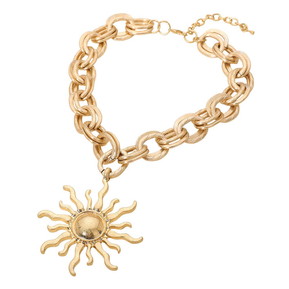 Radiant Sun Pendant Bold Chain Statement Necklace