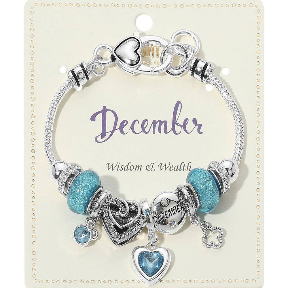 Birthstone Heart Charm Multi Beaded Bracelet