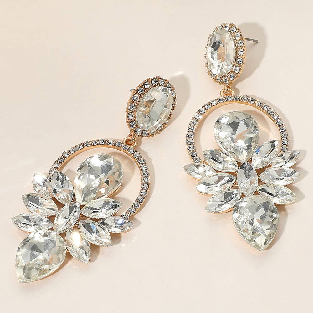 Marquise Stone Cluster Embellished Statement Drop Evening Earrings