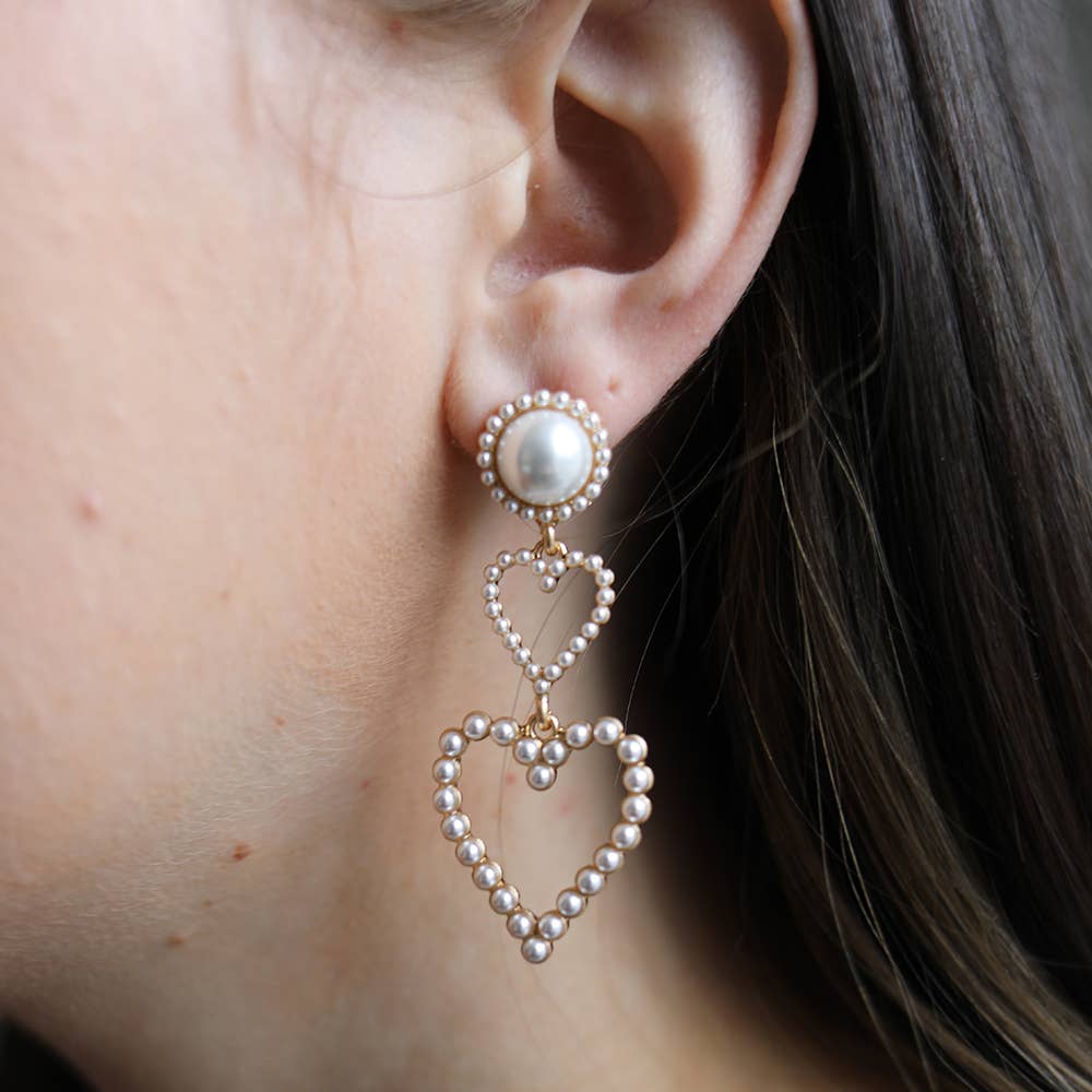 Pearl Heart Drop Earrings in Ivory