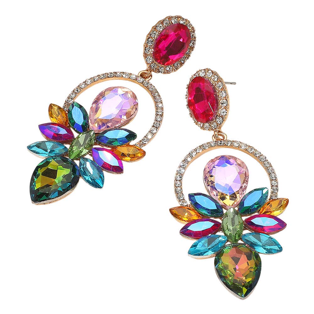Marquise Stone Cluster Embellished Statement Drop Evening Earrings