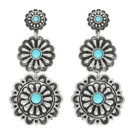 3-Tier Western Turquoise Concho Drop Earrings