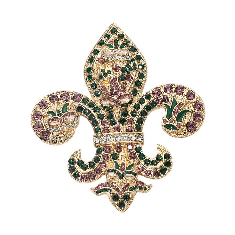 Rhinestone Embellished Fleur de Lis Pin Brooch