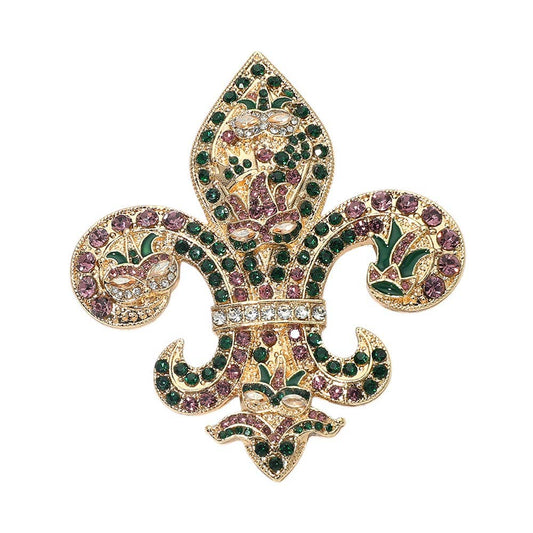 Rhinestone Embellished Fleur de Lis Pin Brooch