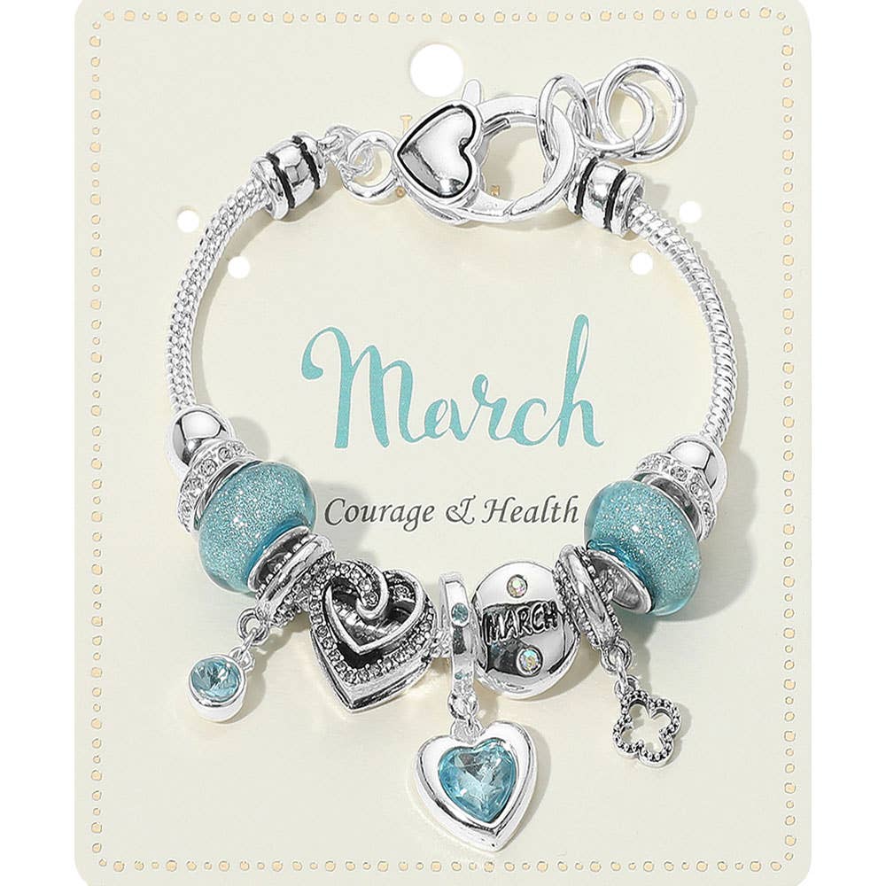 Birthstone Heart Charm Multi Beaded Bracelet