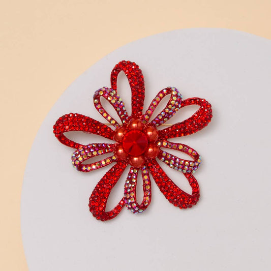 Crystal Rhinestone Floral Brooch Pin | 3” Statement Flower | Multiple Colors
