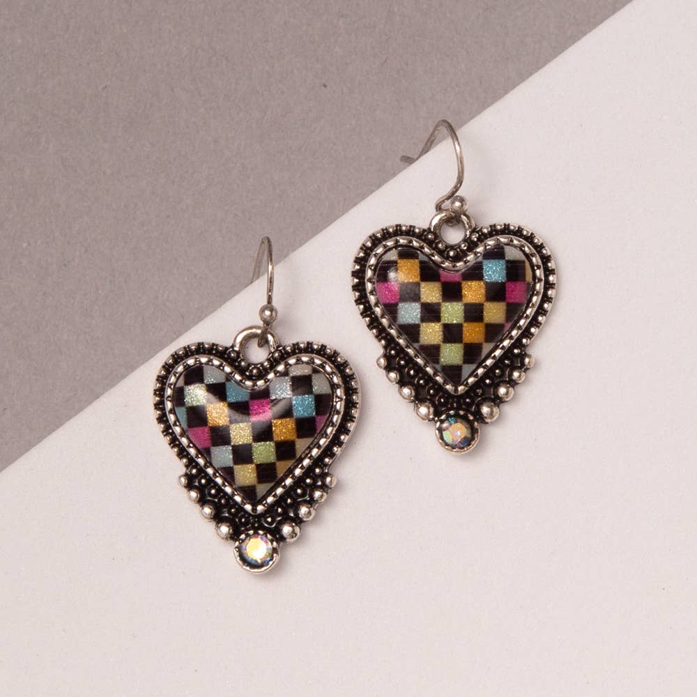 Heart Rainbow Checker Earrings