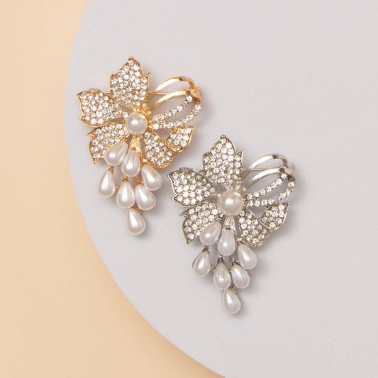 Floral Brooch with Pearl Drops and Crystal Accents