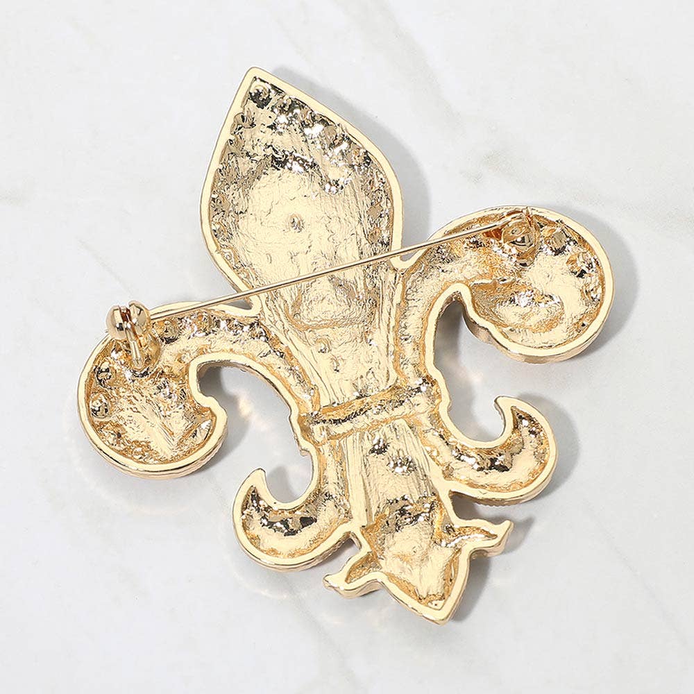 Rhinestone Embellished Fleur de Lis Pin Brooch