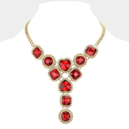 Heart Round Square Stone Cluster Link Y Shaped Necklace