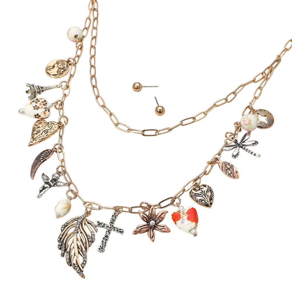 Mixed Charm Layered Chain Necklace Set