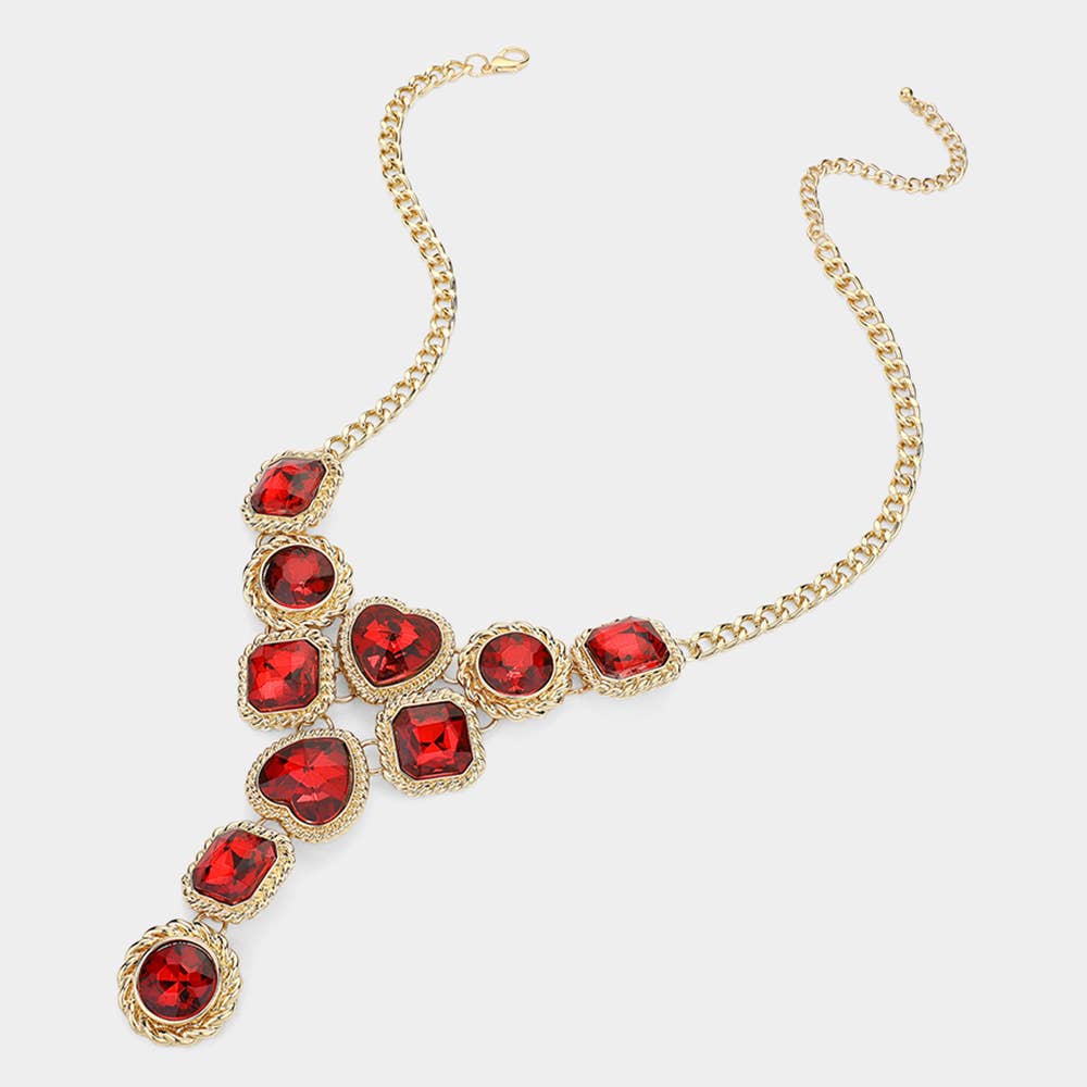 Heart Round Square Stone Cluster Link Y Shaped Necklace