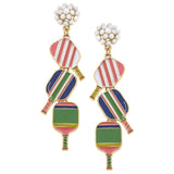 Pickleball Triple Linked Pearl Cluster Earrings