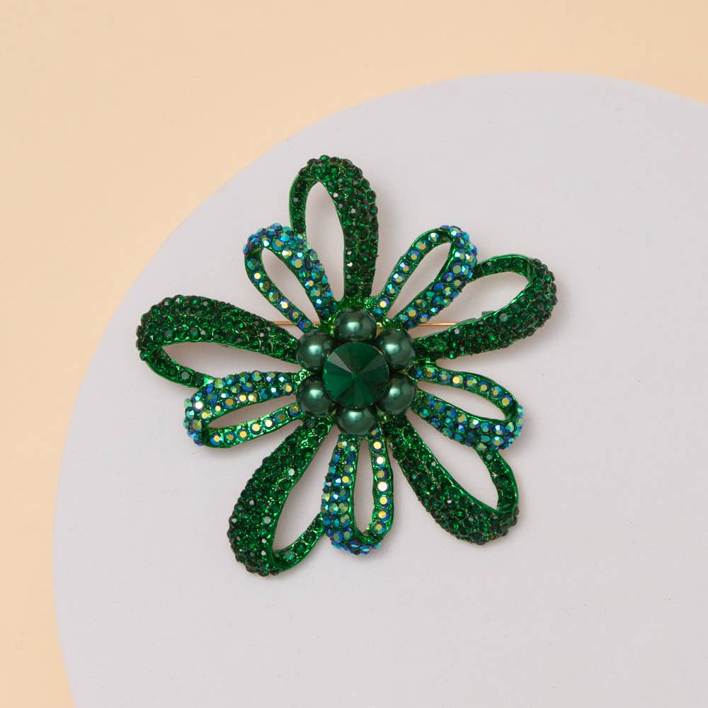 Crystal Rhinestone Floral Brooch Pin | 3” Statement Flower | Multiple Colors