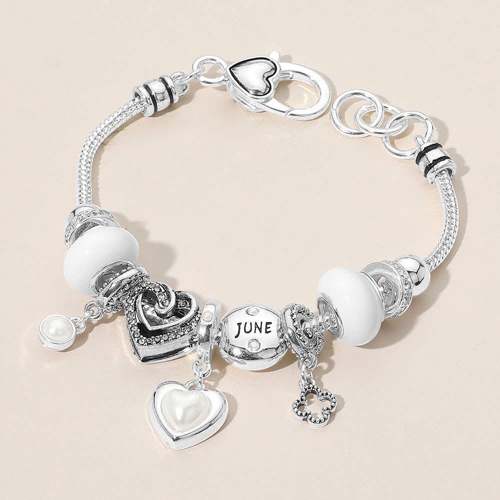 Birthstone Heart Charm Multi Beaded Bracelet