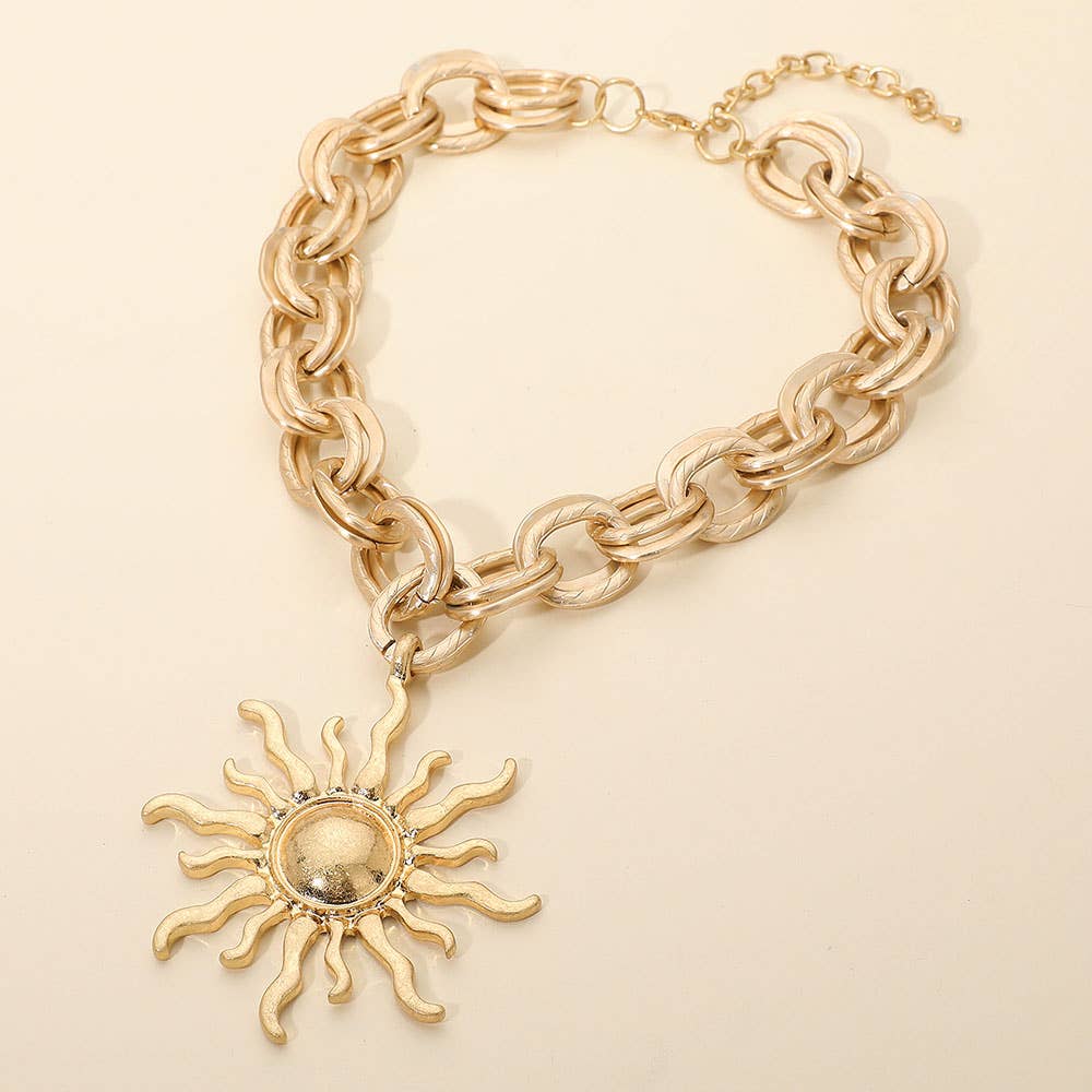 Radiant Sun Pendant Bold Chain Statement Necklace