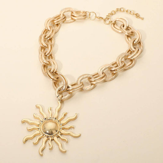 Radiant Sun Pendant Bold Chain Statement Necklace