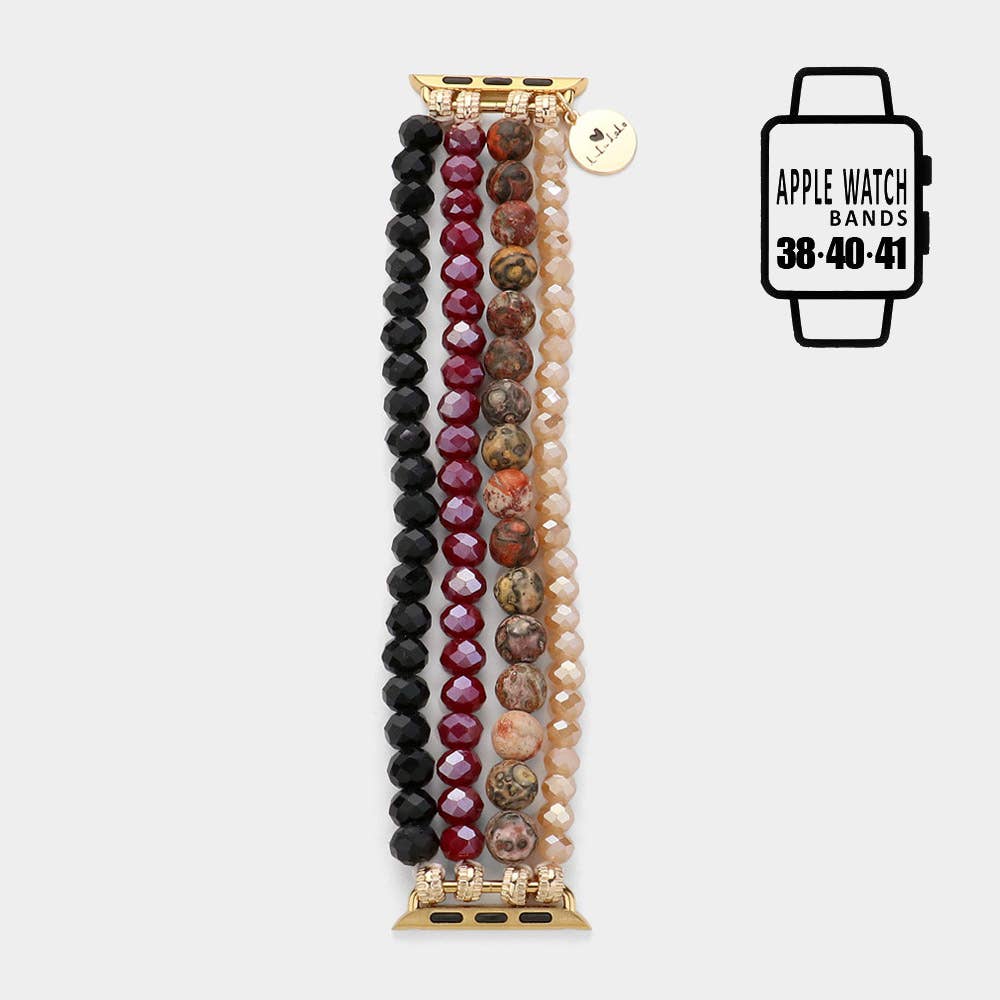 Natural Stone & Faceted Bead Multi-Layer Apple Watch Band | Boho Beaded Bracelet Strap (38/40/41mm)