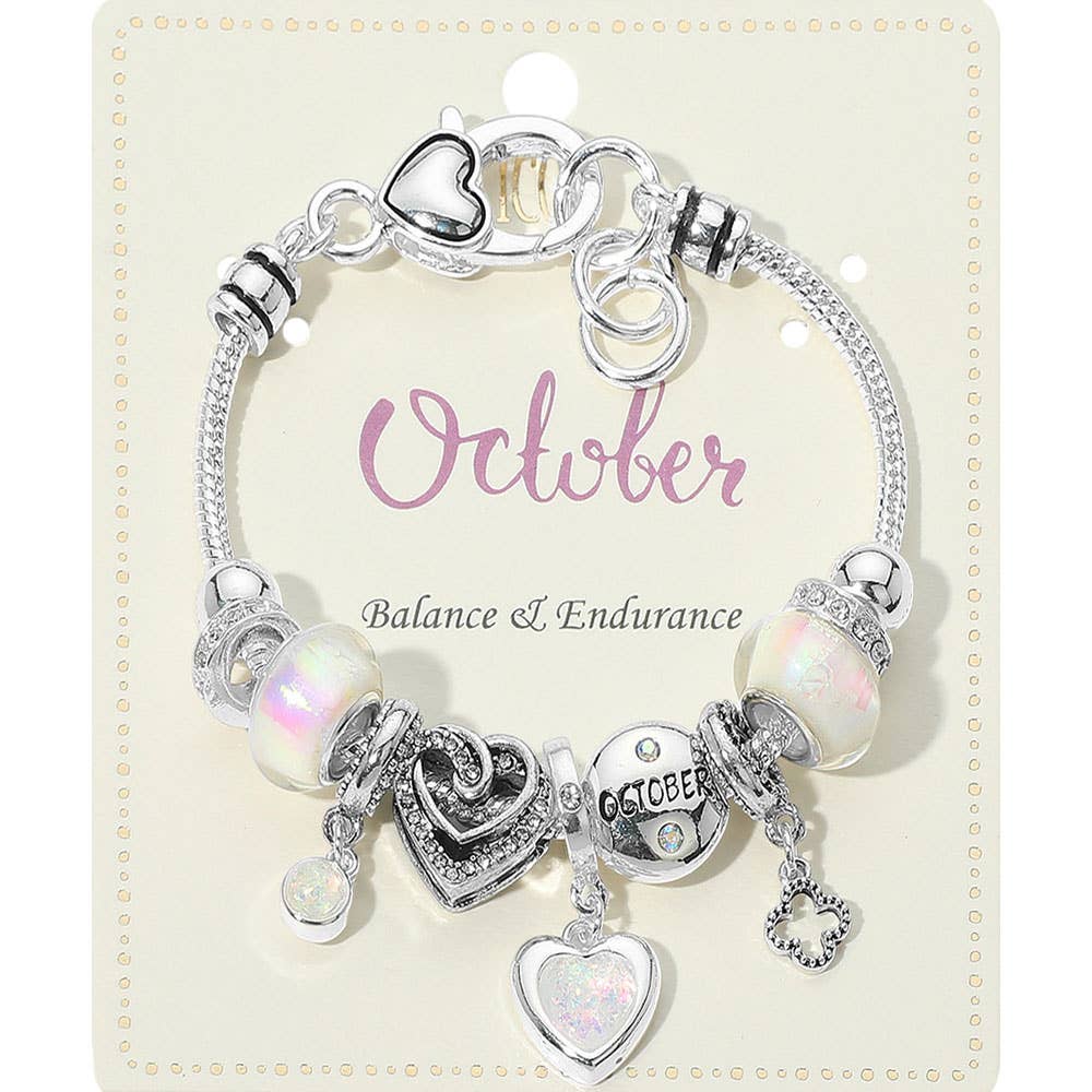 Birthstone Heart Charm Multi Beaded Bracelet