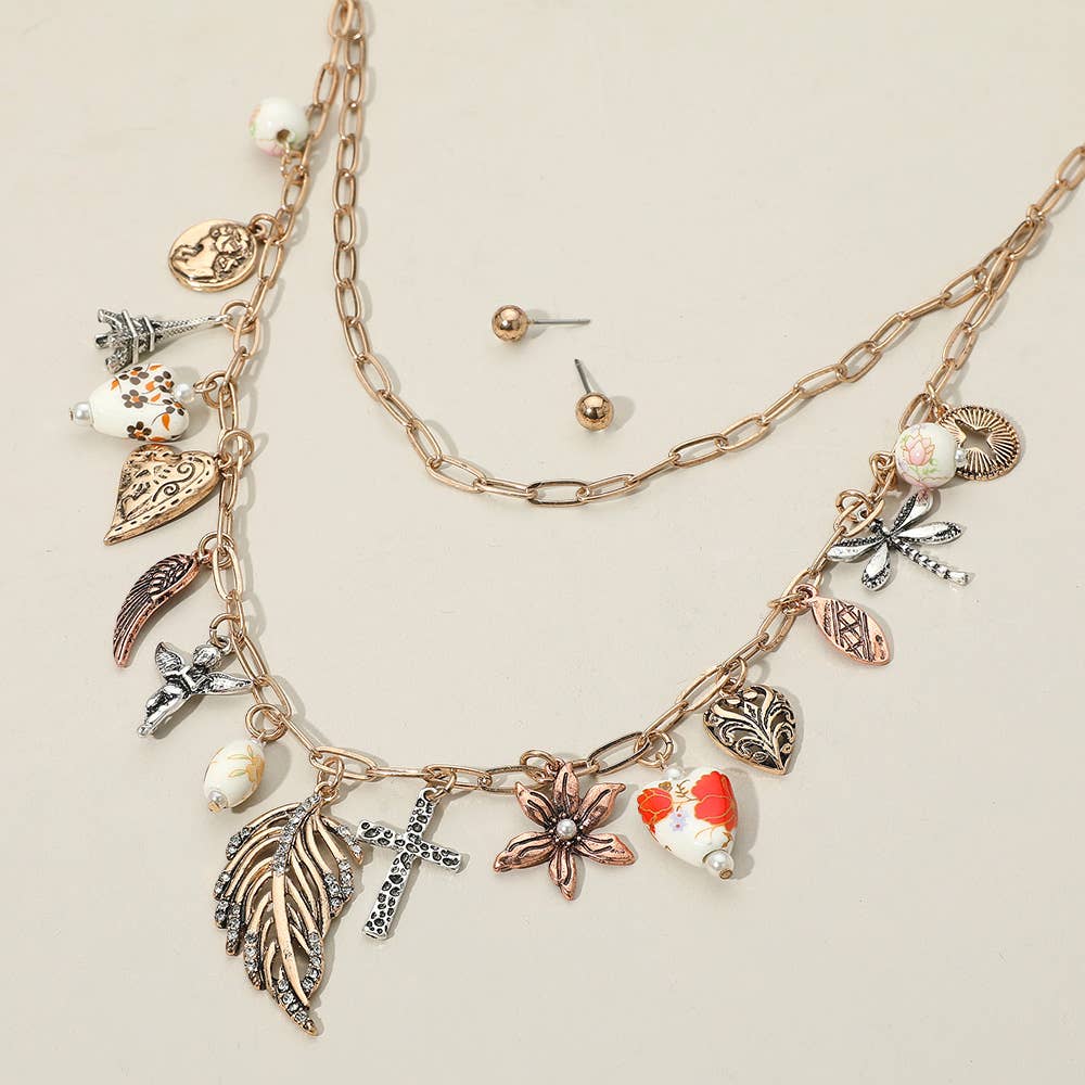 Mixed Charm Layered Chain Necklace Set