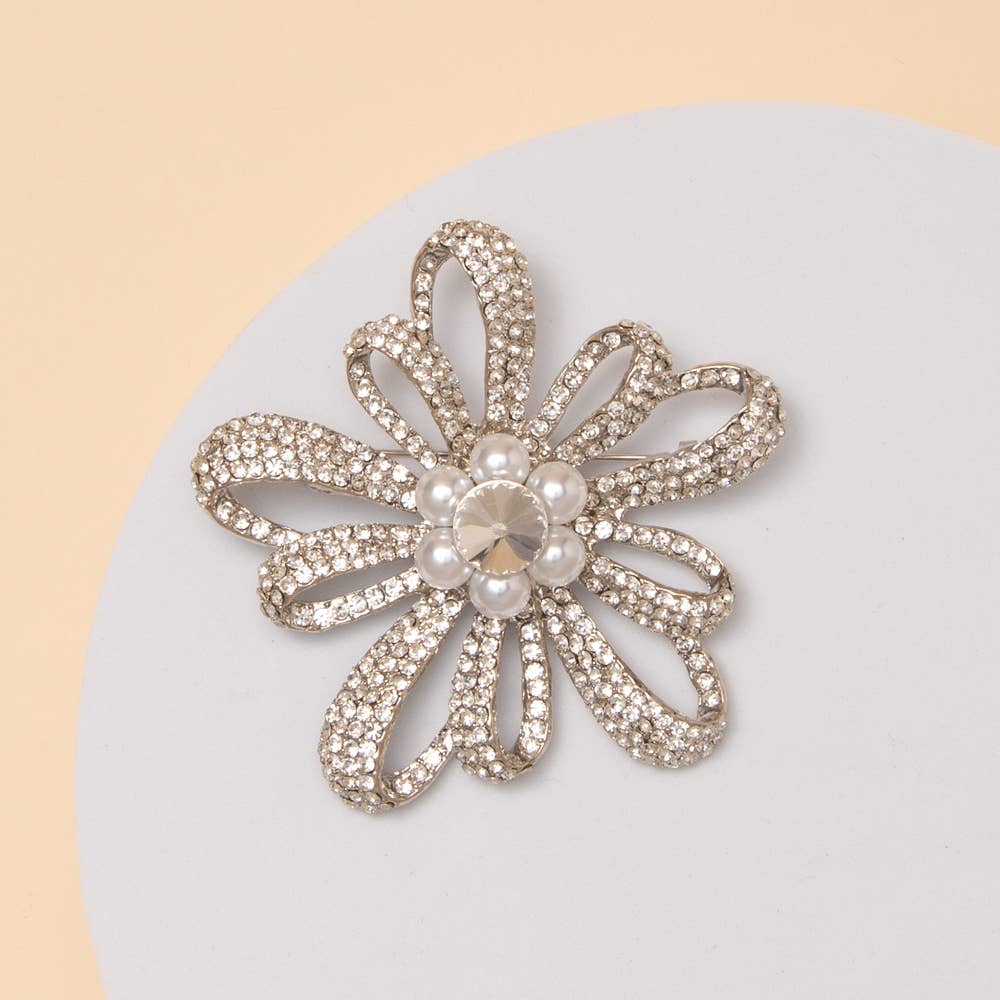 Crystal Rhinestone Floral Brooch Pin | 3” Statement Flower | Multiple Colors