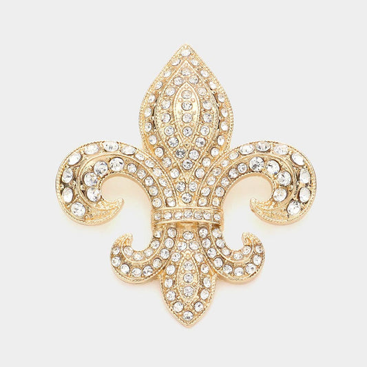 Rhinestone Embellished Fleur de Lis Pin Brooch