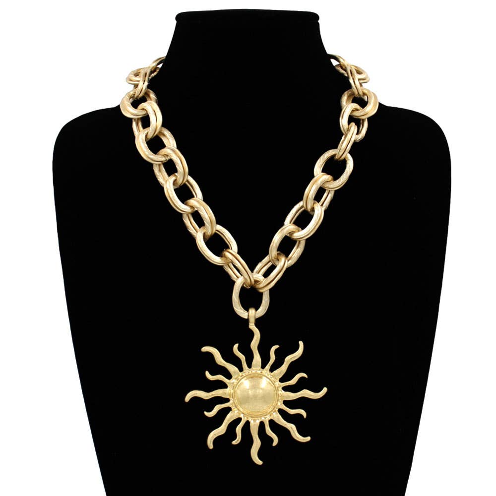 Radiant Sun Pendant Bold Chain Statement Necklace