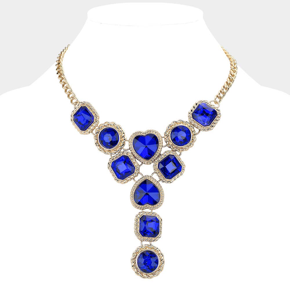 Heart Round Square Stone Cluster Link Y Shaped Necklace