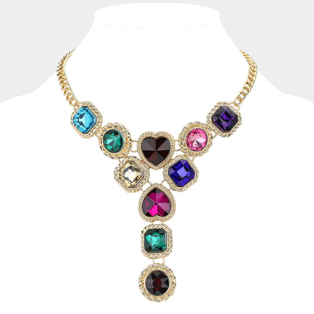 Heart Round Square Stone Cluster Link Y Shaped Necklace