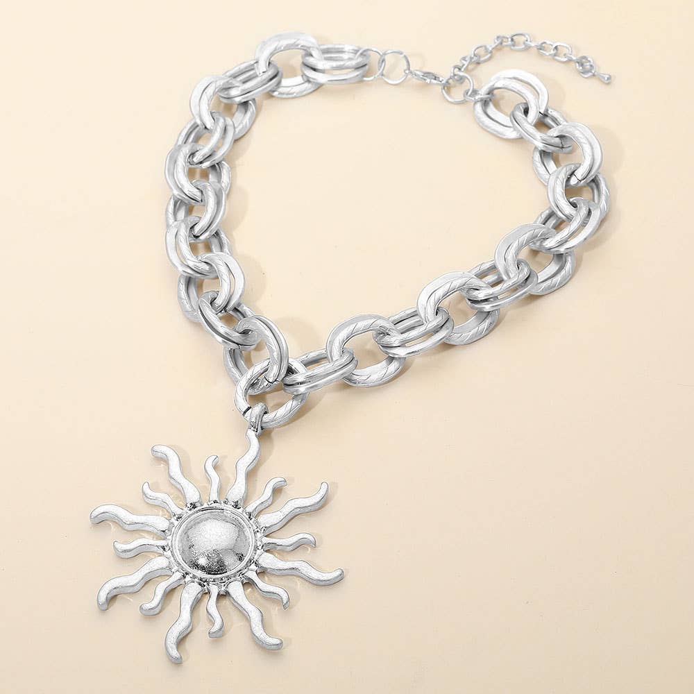 Radiant Sun Pendant Bold Chain Statement Necklace