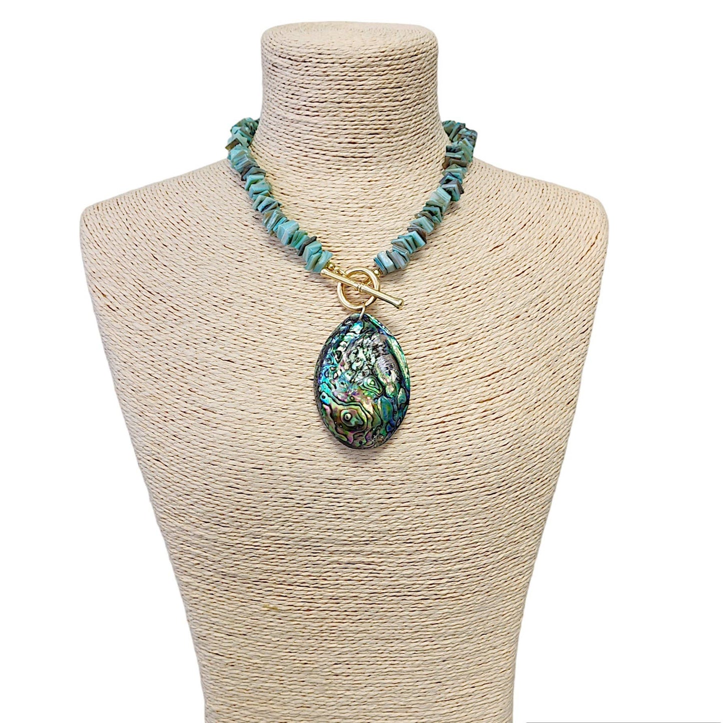 Seashell Necklace Green Necklace  Beach Abalone  Turquoise