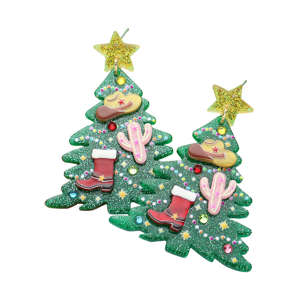 Western Style Christmas Tree Earrings