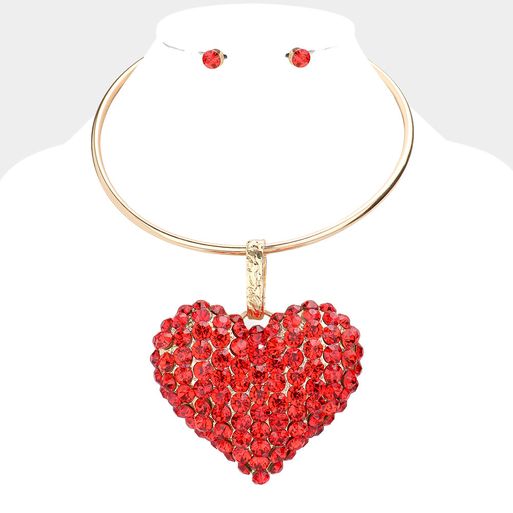 Heart Pendant Necklace & Stud Earrings Set – Pearl & Bubble Stone Cluster Variants