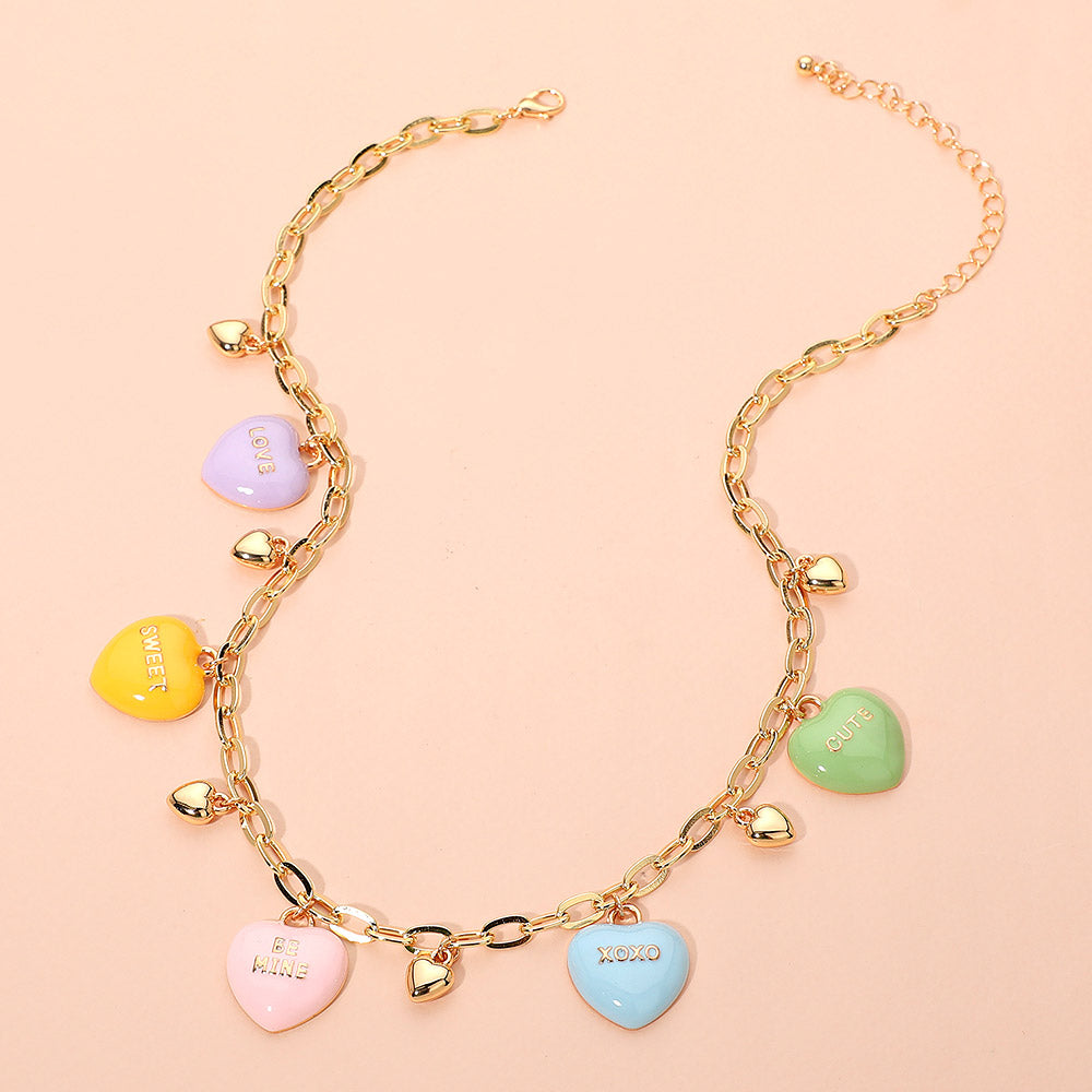 Candy Message Heart Charm Station Necklace