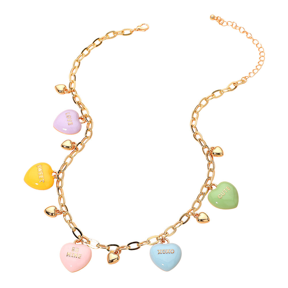 Candy Message Heart Charm Station Necklace