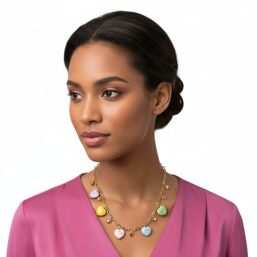 Candy Message Heart Charm Station Necklace