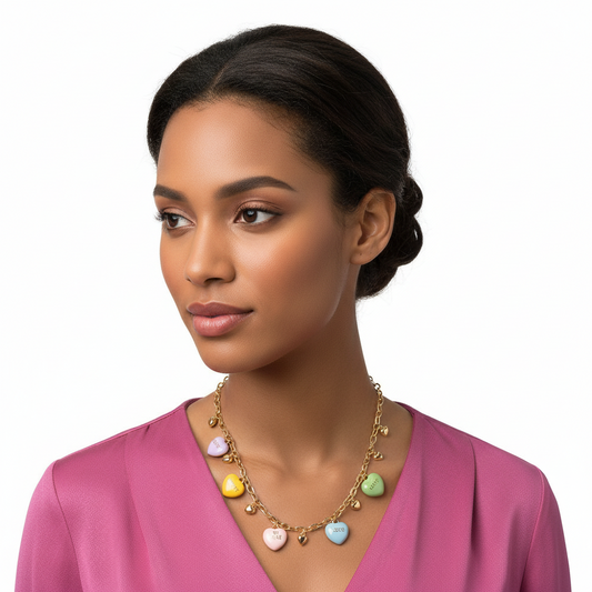 Candy Message Heart Charm Station Necklace