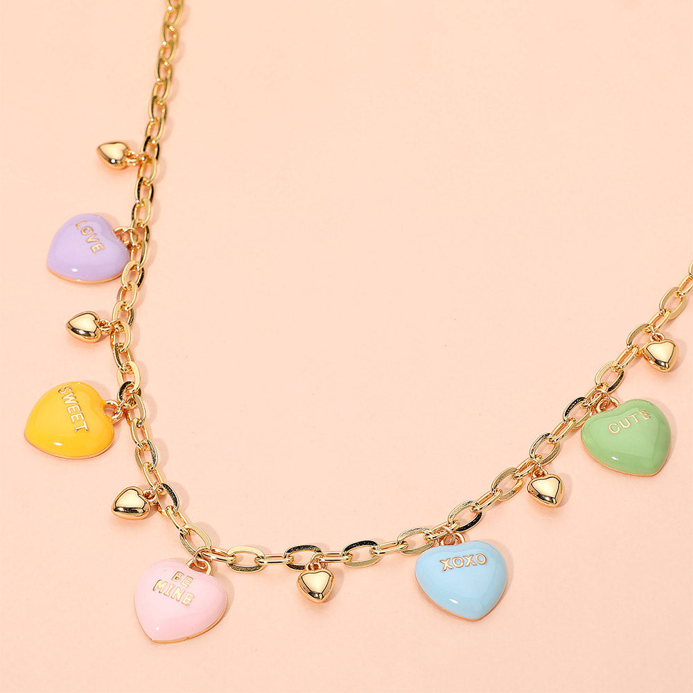 Candy Message Heart Charm Station Necklace