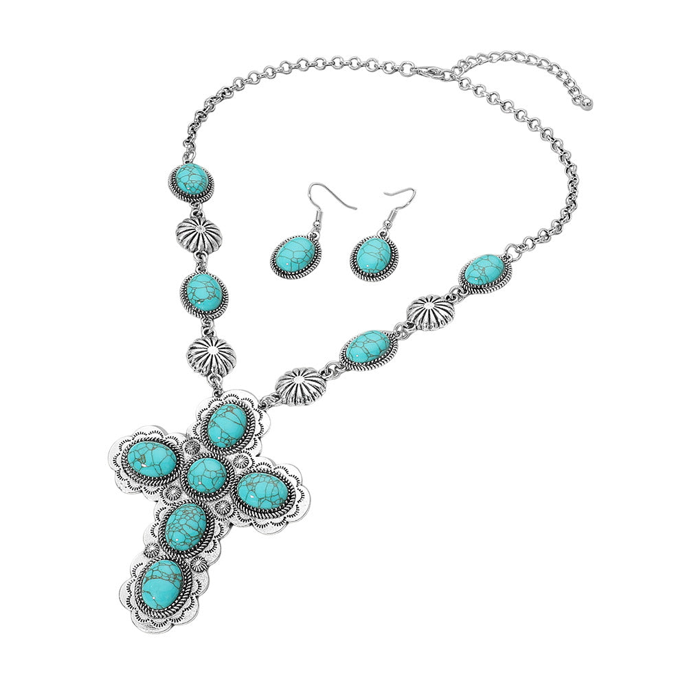 Western Cross Pendant Statement Necklace