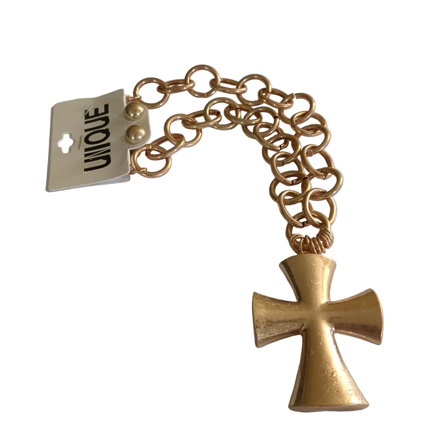 Chunky Matte Metal Cross Pendant Pointed Chain Necklace