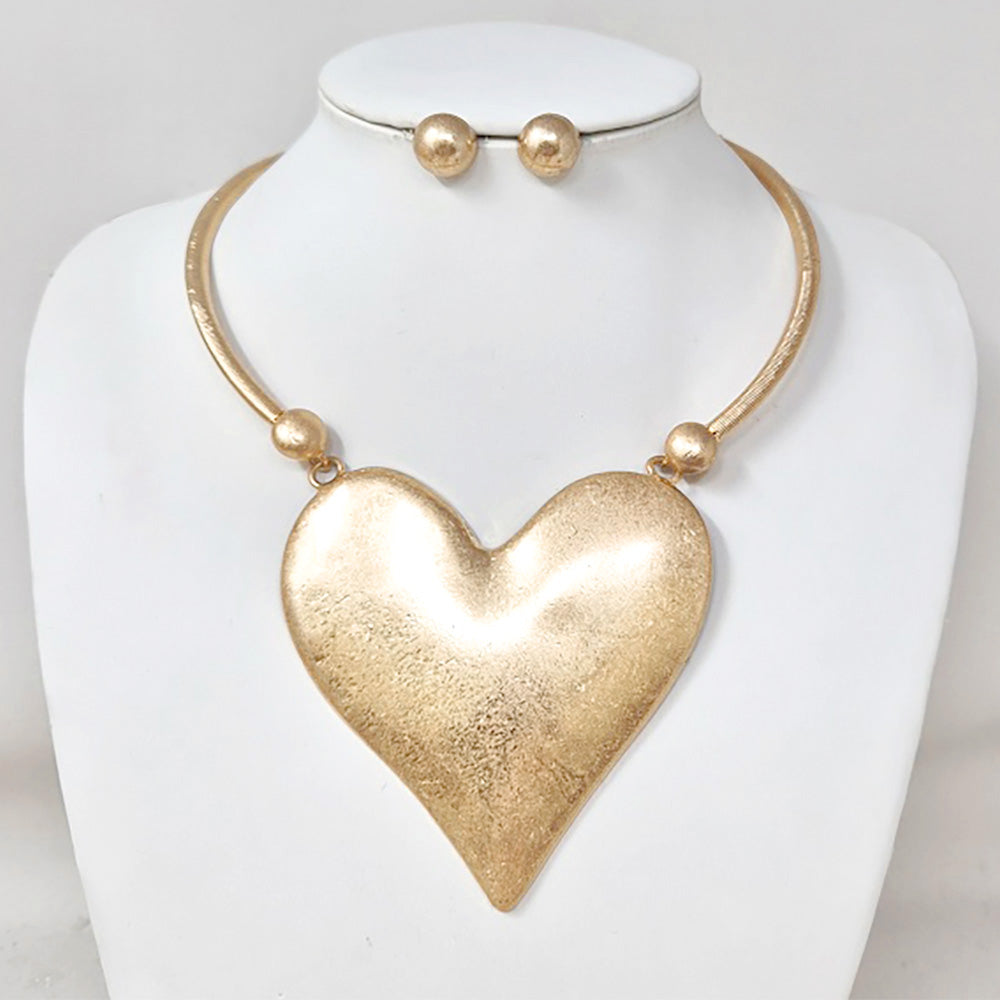 Bold Heart Plate Statement Necklace Valentine's Day Jewelry