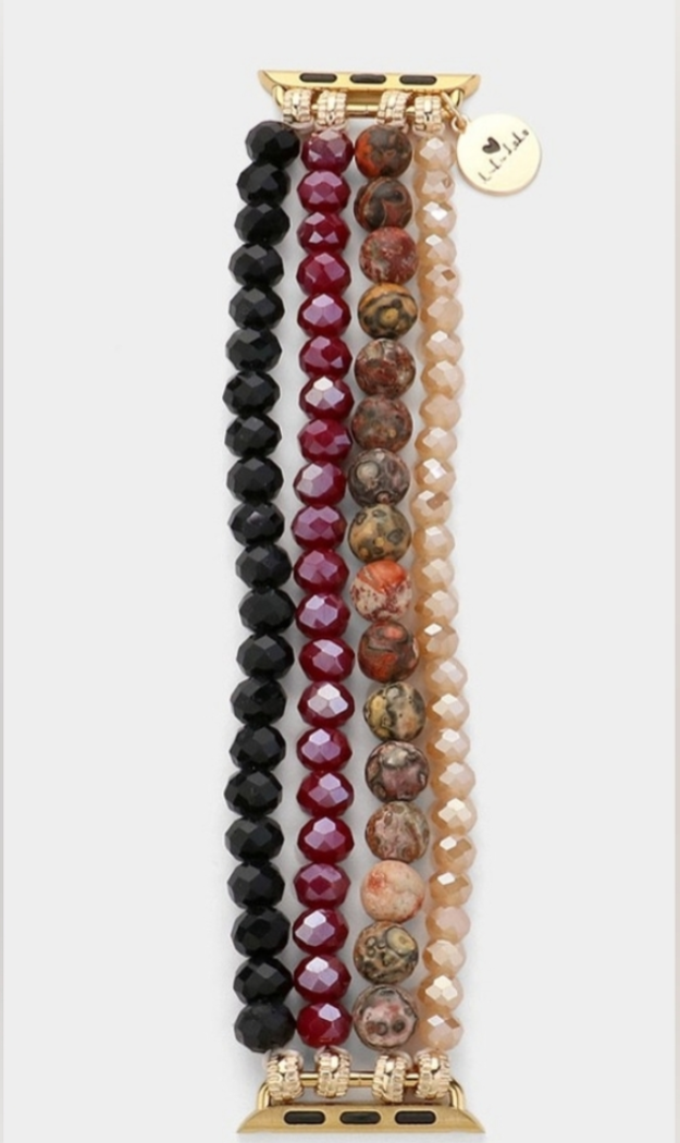 Natural Stone & Faceted Bead Multi-Layer Apple Watch Band | Boho Beaded Bracelet on a white background