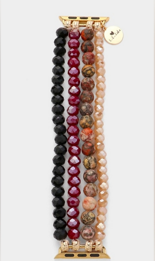 Natural Stone & Faceted Bead Multi-Layer Apple Watch Band | Boho Beaded Bracelet on a white background