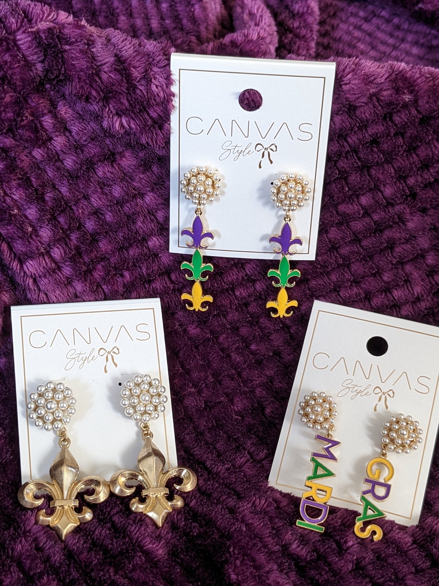 Mardi Gras Linked Fleur De Lis Enamel Earrings in Jewel Tone