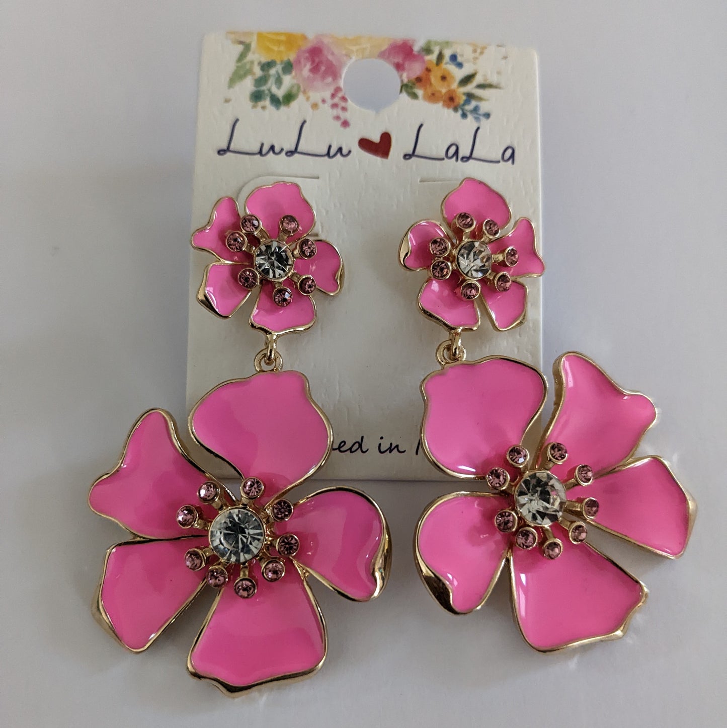 Drop Pink Gold Tropical Flower Earrings for Women