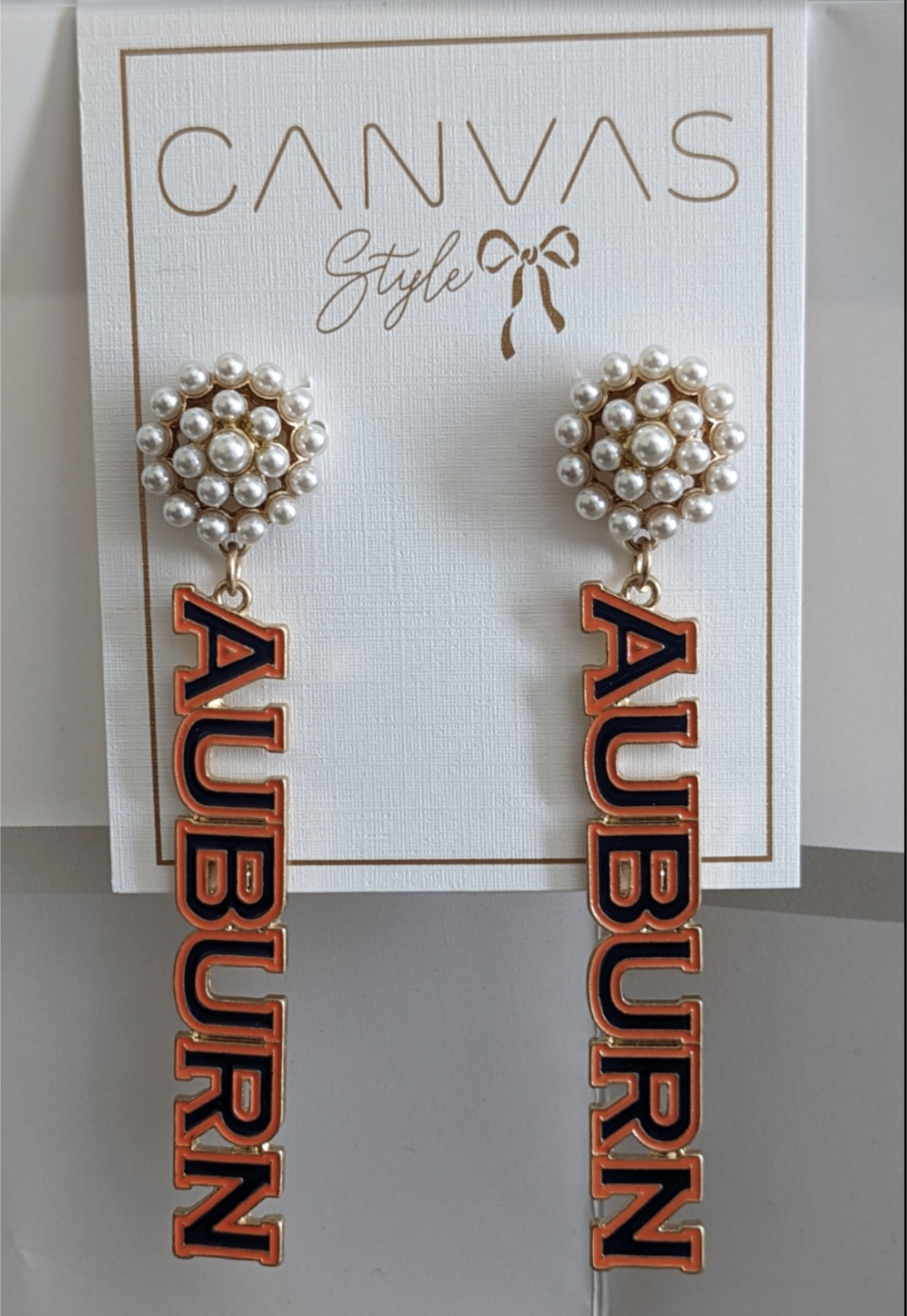 Auburn Enamel Pearl Cluster Drop Earrings in Orange and Blue
