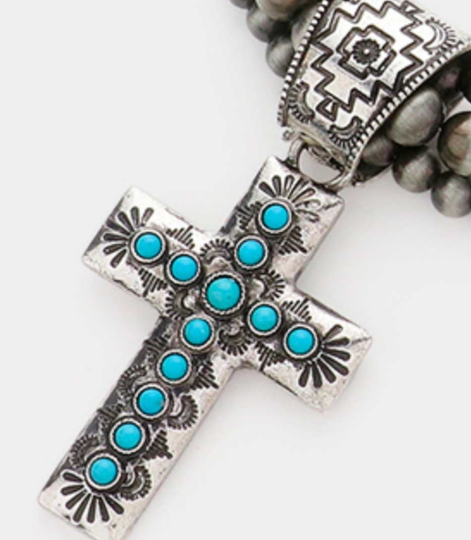 Western Turquoise Pendant Pointed Multi Layered Necklace